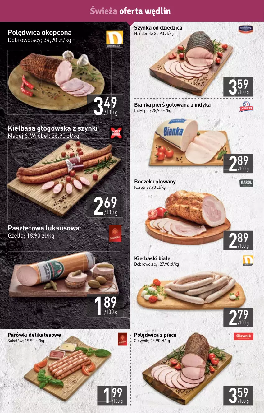 Gazetka promocyjna Stokrotka - Market - ważna 15.09 do 21.09.2022 - strona 2 - produkty: Bianka, Boczek, Kiełbasa, Kiełbasa głogowska, Kiełbaski białe, Olewnik, Parówki, Pasztet, Piec, Polędwica, Sok, Sokołów, Szynka