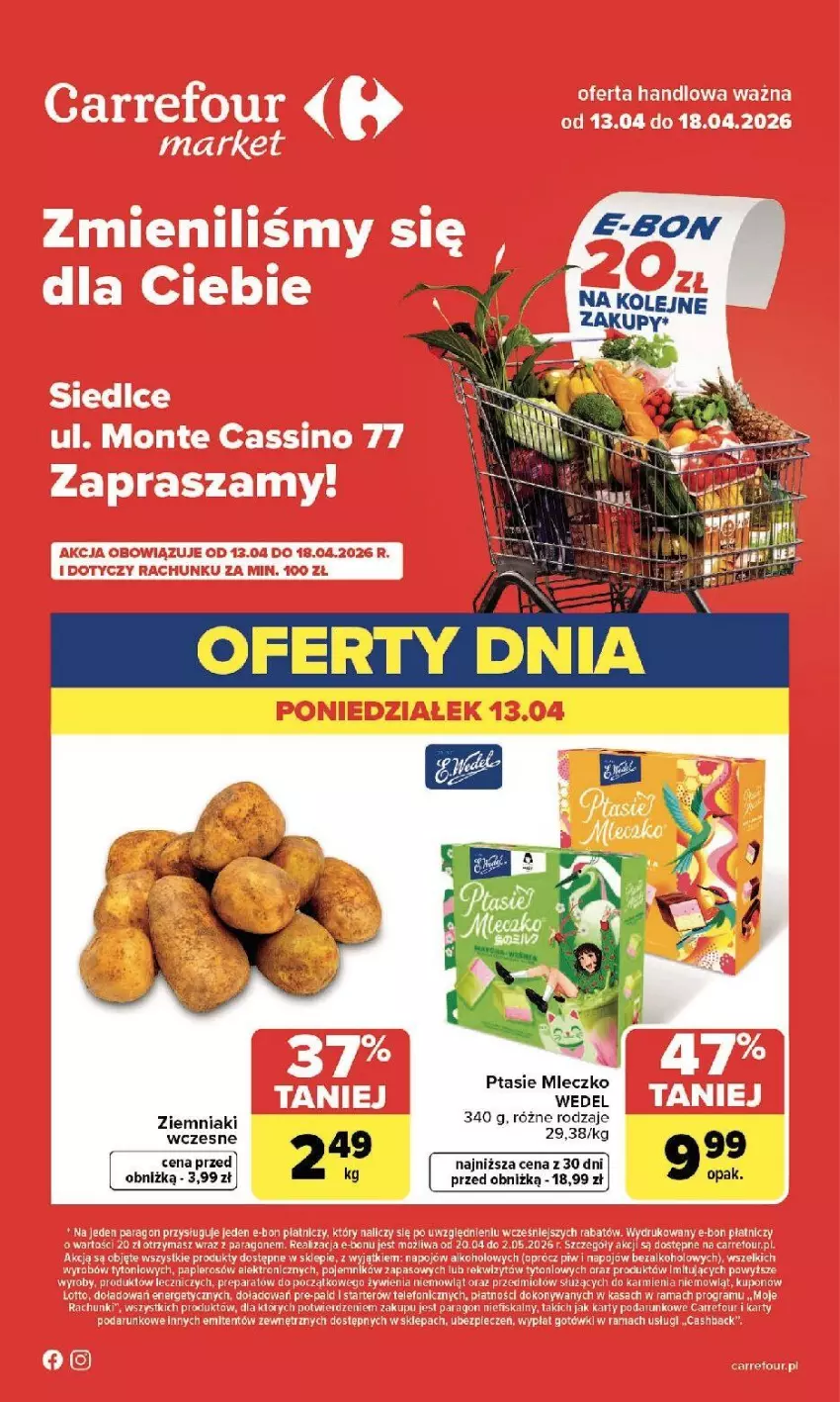 Gazetka promocyjna Carrefour - Gazetka Zmieniliśmy się dla Ciebie - ważna 13.04 do 18.04.2026 - strona 1 - produkty: Gra, Karmi, LG, Monte, Papier, Piec, Pojemnik, Rama, Telefon, Znicz