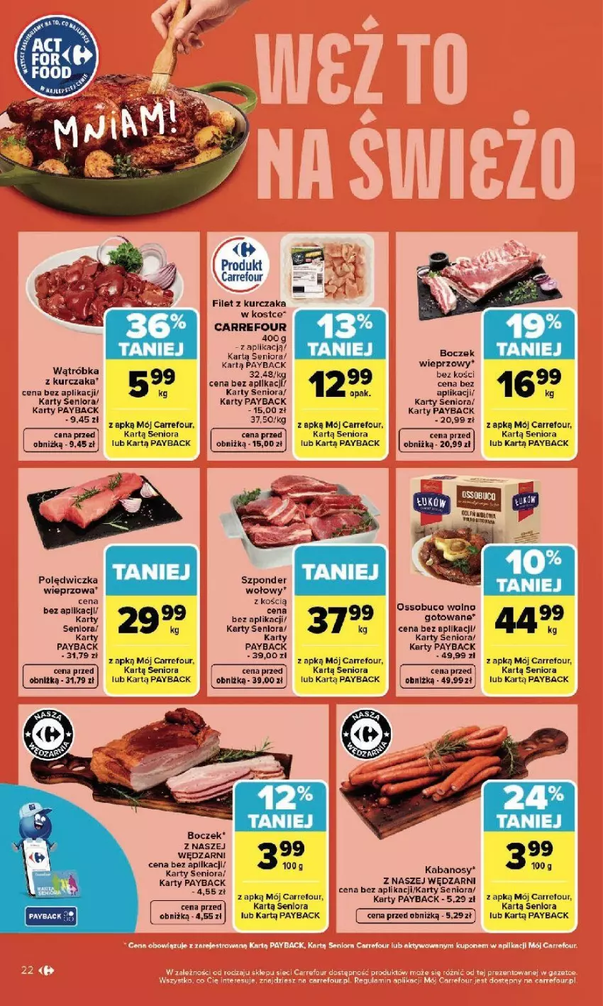 Gazetka promocyjna Carrefour - Gazetka Zmieniliśmy się dla Ciebie - ważna 13.04 do 18.04.2026 - strona 24 - produkty: Boczek, Kabanos, Kurczak, Szponder wołowy