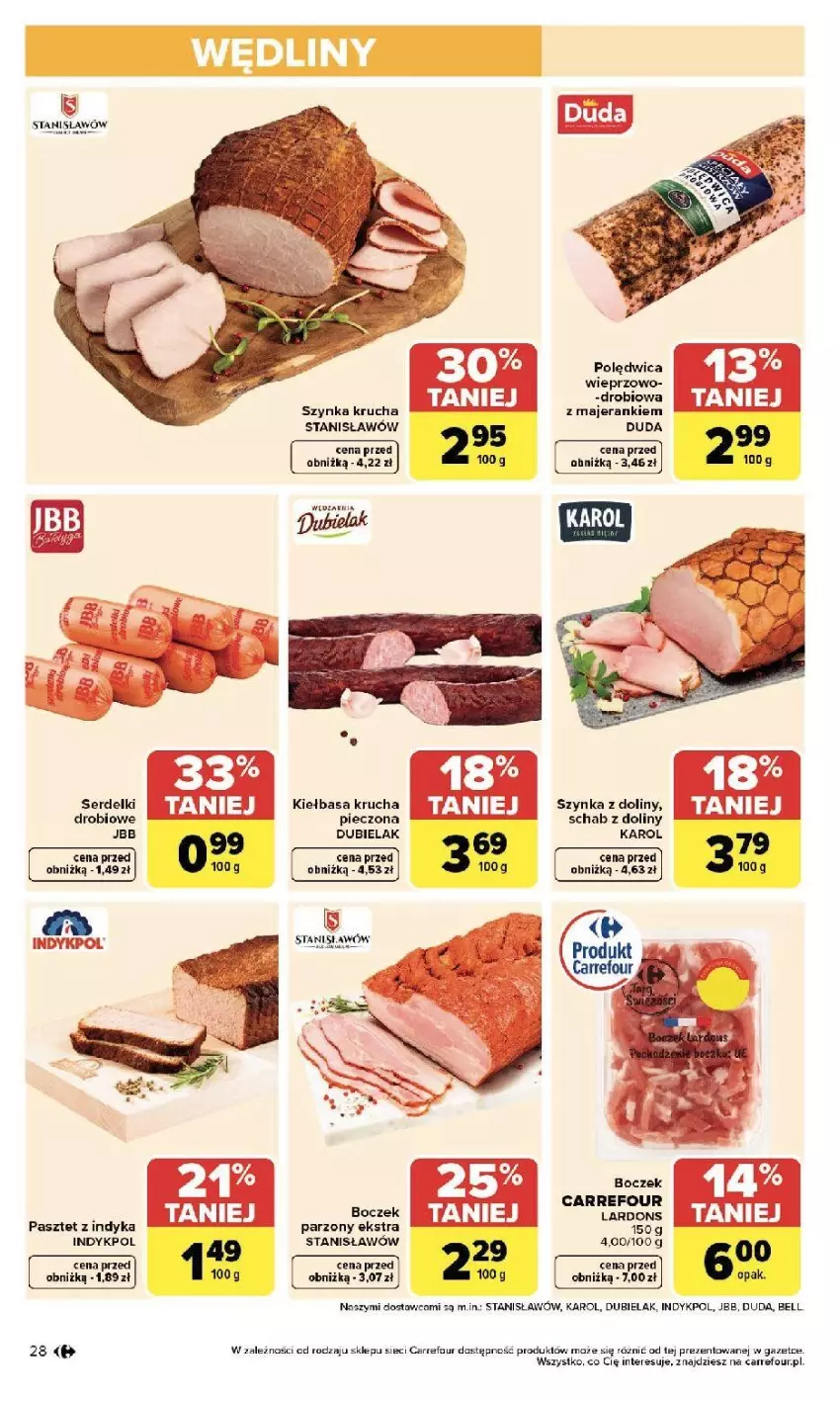 Gazetka promocyjna Carrefour - Gazetka Zmieniliśmy się dla Ciebie - ważna 13.04 do 18.04.2026 - strona 30 - produkty: Bell, Boczek, Duda, Kiełbasa, Kiełbasa krucha, Pasztet, Pasztet z indyka, Piec, Polędwica, Szynka