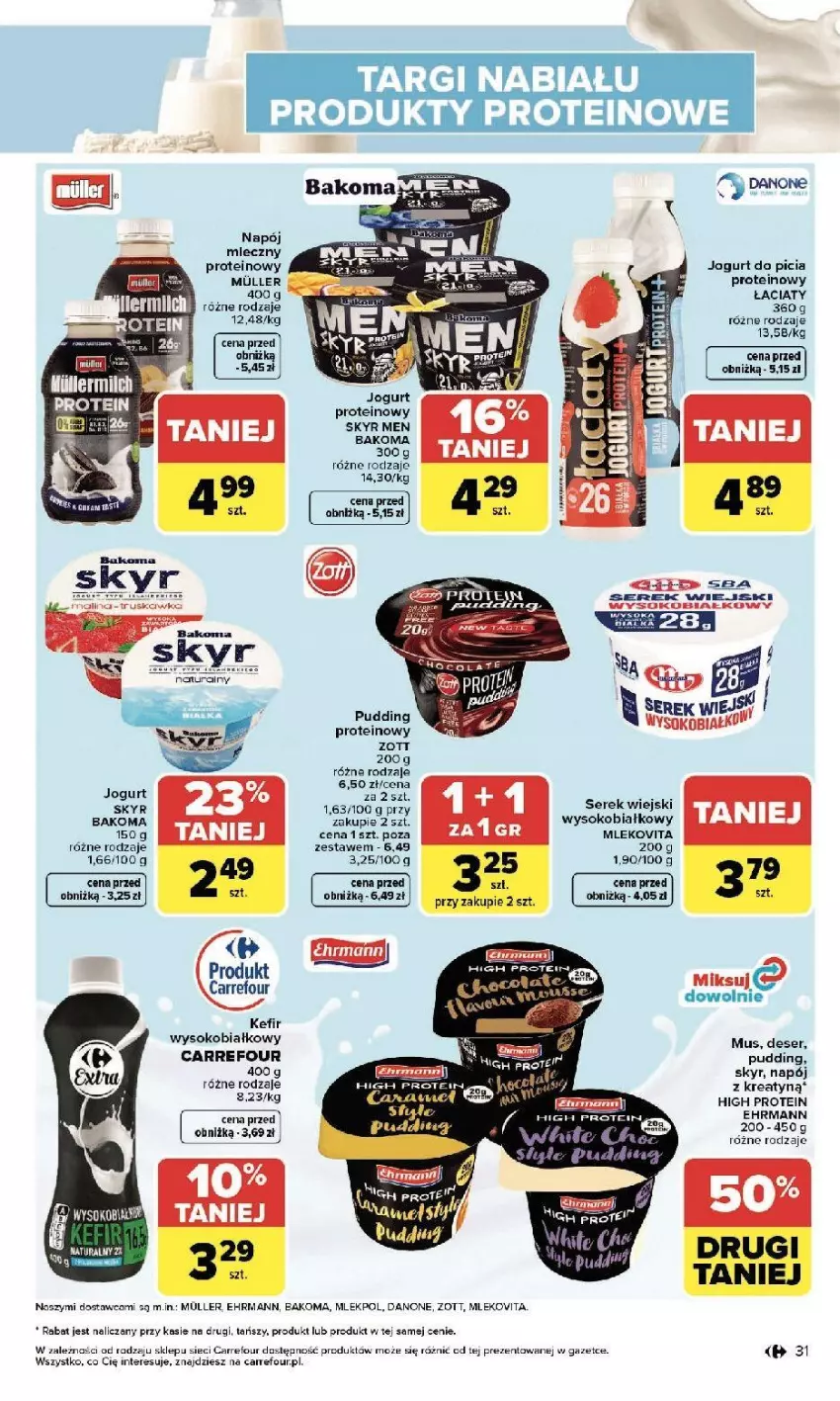 Gazetka promocyjna Carrefour - Gazetka Zmieniliśmy się dla Ciebie - ważna 13.04 do 18.04.2026 - strona 33 - produkty: Bakoma, Danone, Deser, Fa, Jogurt, Kefir, Mleko, Mlekovita, Mus, Napój, Napój mleczny, Pudding, Ser, Serek, Serek wiejski, Sok, Zott
