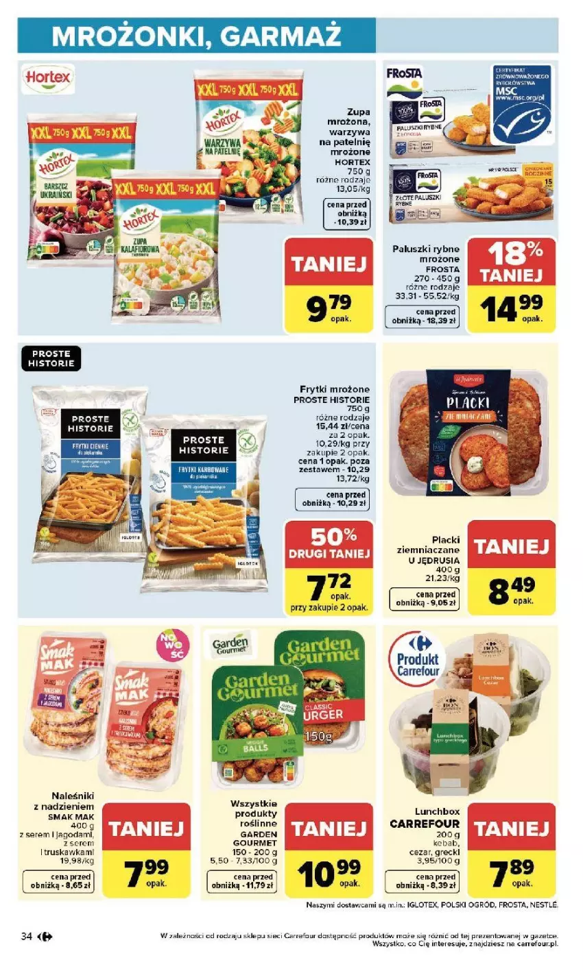 Gazetka promocyjna Carrefour - Gazetka Zmieniliśmy się dla Ciebie - ważna 13.04 do 18.04.2026 - strona 36 - produkty: Frosta, Frytki, Hortex, Lack, Naleśniki, Ogród, Paluszki rybne, Piekarnik, Ser, Warzywa