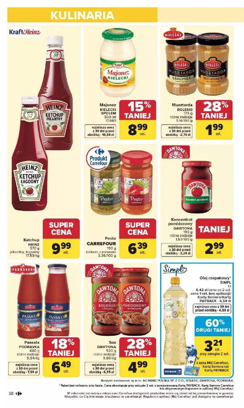 Gazetka promocyjna Carrefour - Gazetka Zmieniliśmy się dla Ciebie - ważna 13.04 do 18.04.2026 - strona 40 - produkty: Dawtona, Ketchup, Koncentrat pomidorowy, Majonez, Mus, Musztarda, Olej, Olej rzepakowy, Pesto, Podravka