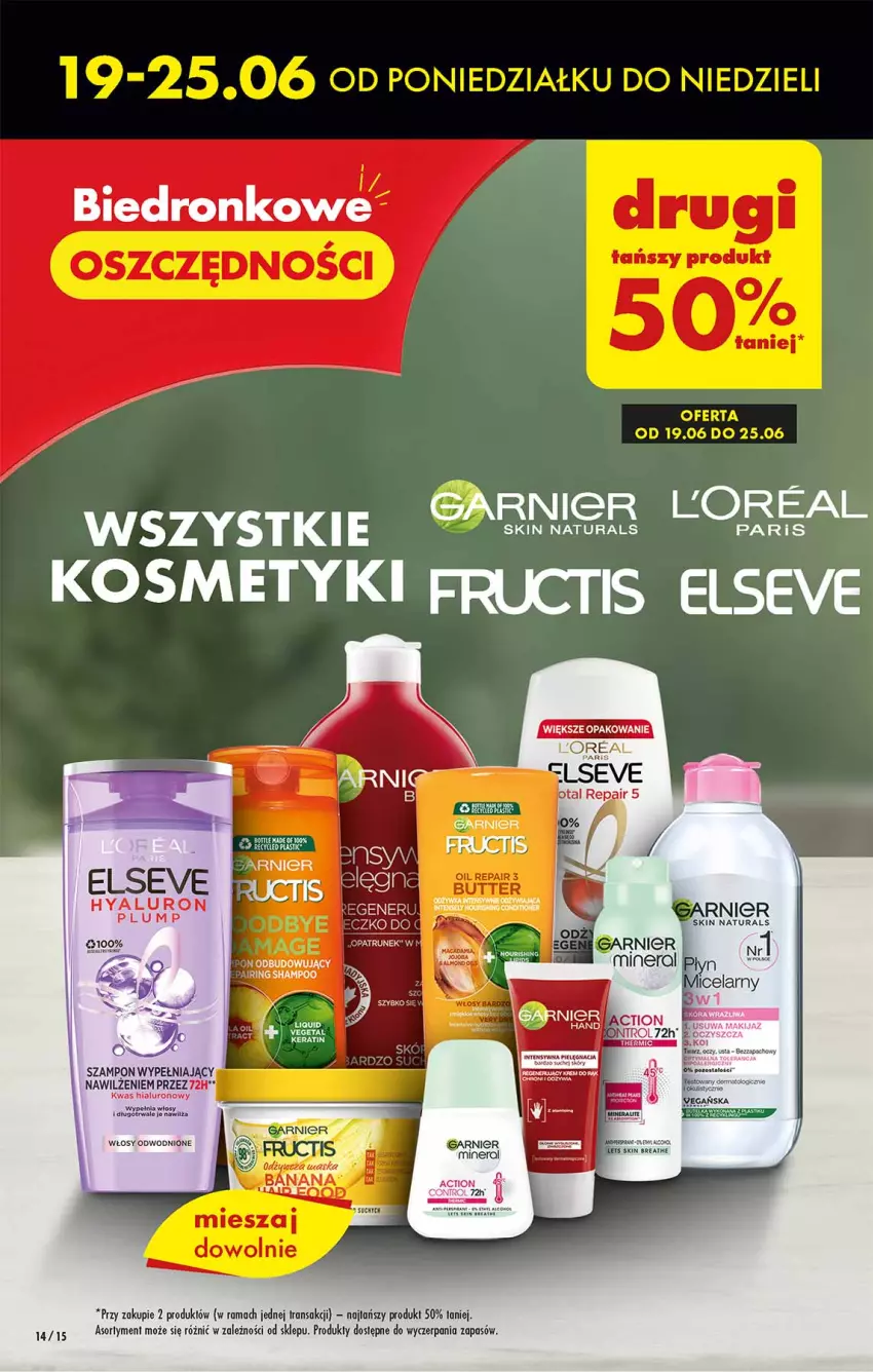 Gazetka promocyjna Biedronka - Od poniedziałku - ważna 19.06 do 24.06.2023 - strona 14 - produkty: Control, Elseve, Fructis, Garnier, Mus, Rama, Szampon, Tran, Vegeta