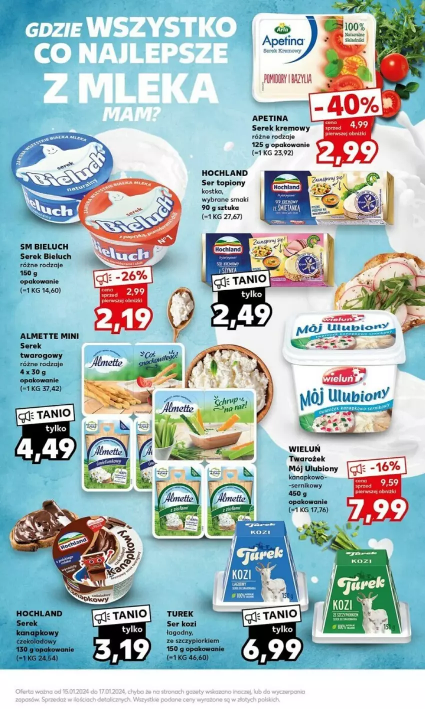 Gazetka promocyjna Kaufland - ważna 15.01 do 17.01.2024 - strona 9 - produkty: Almette, Bieluch, Hochland, Ser, Ser kozi, Ser topiony, Serek, Serek twarogowy, Top