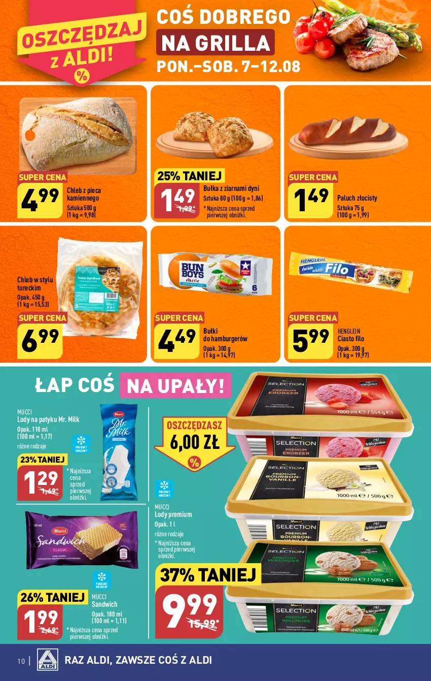 Gazetka promocyjna Aldi - Pełna oferta - ważna 07.08 do 12.08.2023 - strona 10 - produkty: Bułka, Burger, Chleb, Grill, Hamburger, Lody, Piec