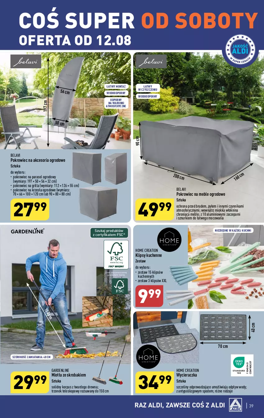 Gazetka promocyjna Aldi - Pełna oferta - ważna 07.08 do 12.08.2023 - strona 39 - produkty: Grill, Meble, Miotła, Parasol, Pokrowiec, Por, Teleskop, Wycieraczka