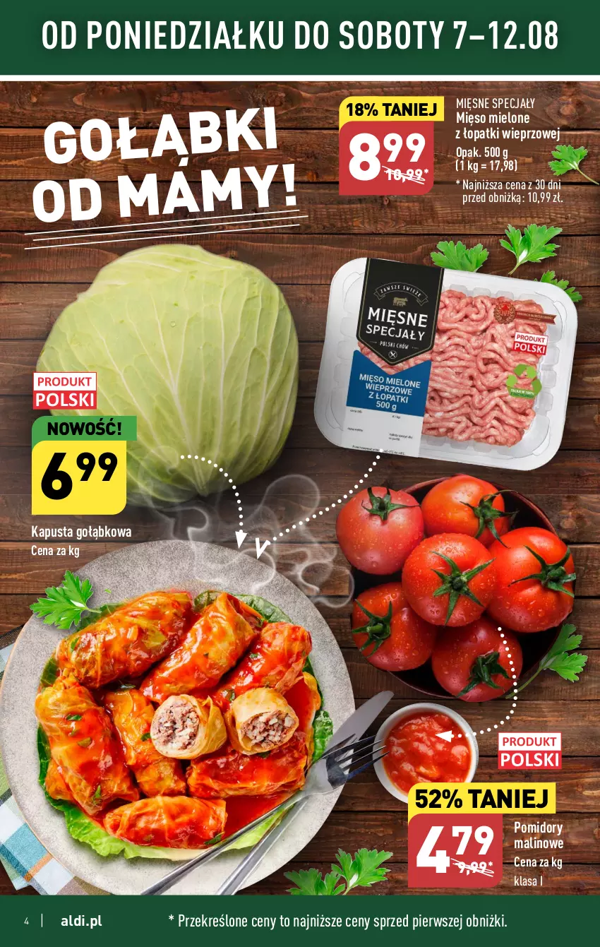 Gazetka promocyjna Aldi - Pełna oferta - ważna 07.08 do 12.08.2023 - strona 4 - produkty: Mięsne specjały, Mięso, Mięso mielone, Mięso mielone z łopatki wieprzowej, Pomidory