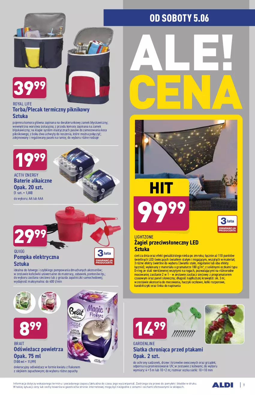 Gazetka promocyjna Aldi - ważna 02.06 do 05.06.2021 - strona 9 - produkty: Cień, Gra, Haczyk, Inka, Koc, LANA, Materac, Odświeżacz powietrza, Olej, Pasek, Plecak, Pompka, Por, Rama, Siatka, Silan, Tera, Torba, Uchwyty