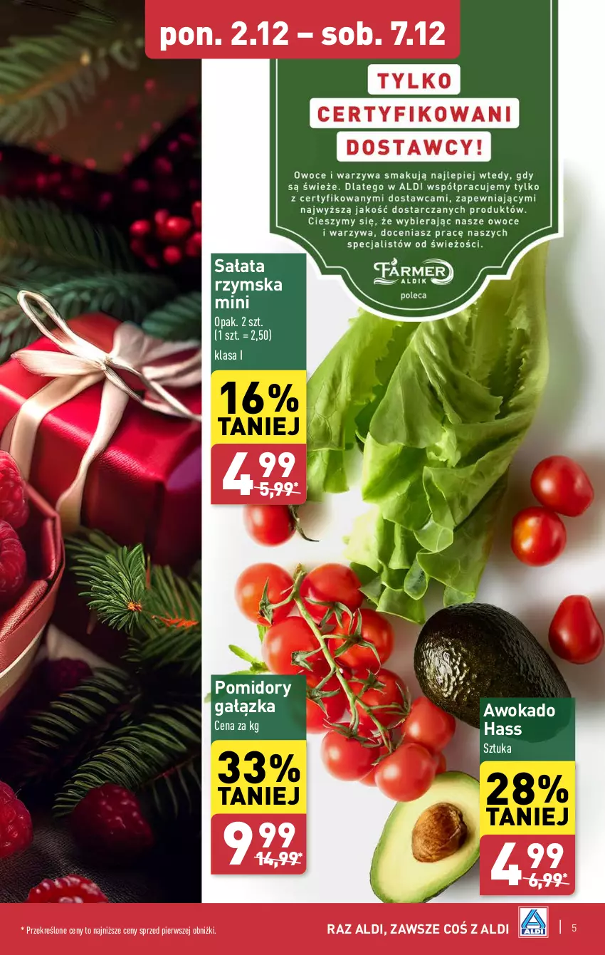 Gazetka promocyjna Aldi - Farmer ALDIK poleca świeże owoce i warzywa - ważna 02.12 do 07.12.2024 - strona 5 - produkty: Pomidory, Sałat