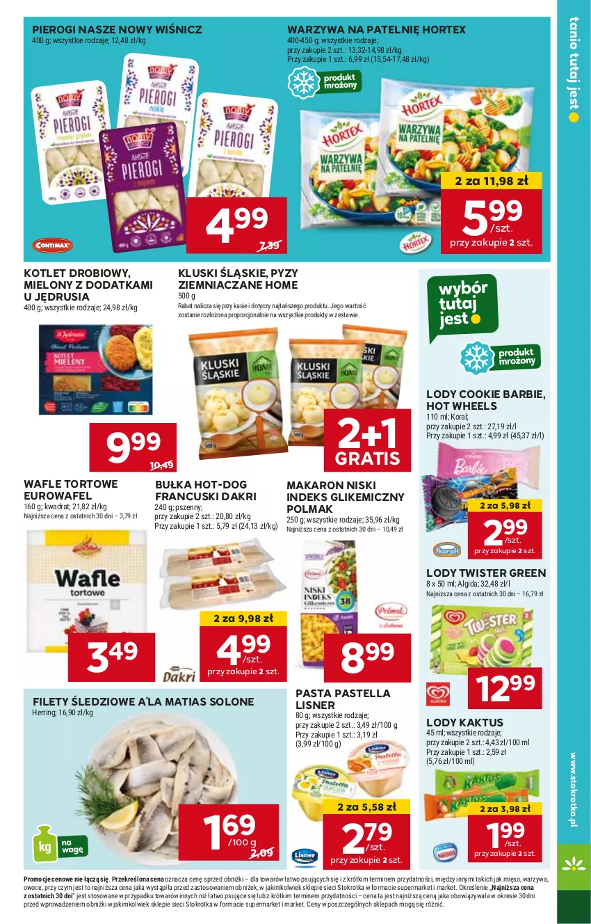 Gazetka promocyjna Stokrotka - Supermarket - ważna 29.05 do 05.06.2024 - strona 24 - produkty: Barbie, Bułka, Gra, Hortex, Hot Wheels, HP, Kaktus, Kotlet, Lisner, Lody, Makaron, Olma, Pastella, Pierogi, Wafle, Wafle tortowe, Warzywa