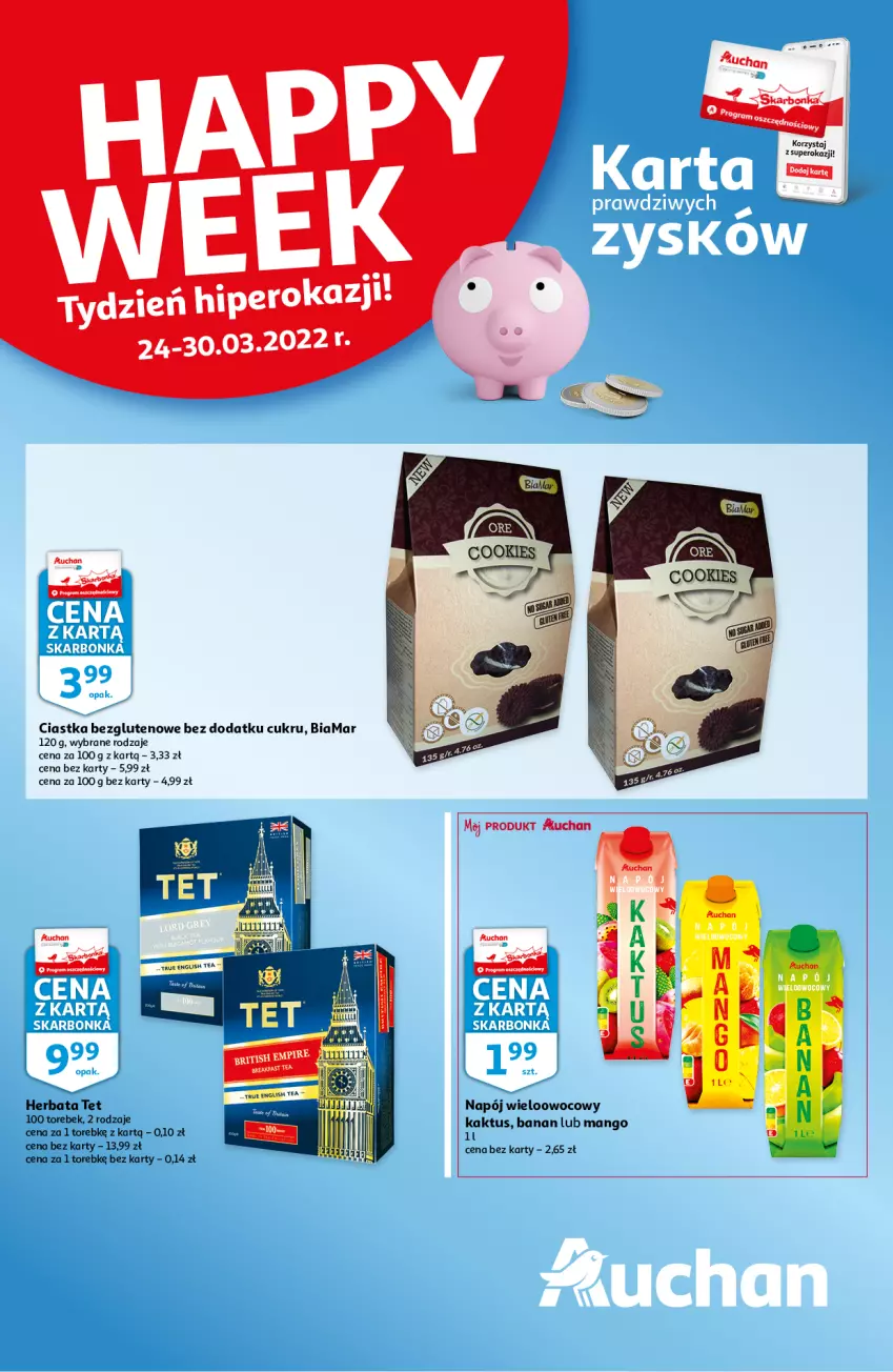 Gazetka promocyjna Auchan - Skarbonka #12 - ważna 24.03 do 30.03.2022 - strona 1 - produkty: Ciastka, Herbata, Kaktus, Mango, Napój