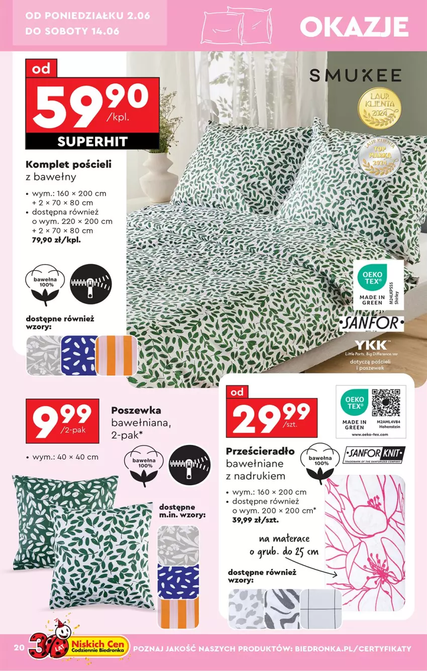 Gazetka promocyjna Biedronka - Okazje Tygodnia - ważna 31.05 do 14.06.2025 - strona 22 - produkty: Komplet pościeli, Materac, Pościel, Poszewka, Prześcieradło, Tera, Wełna