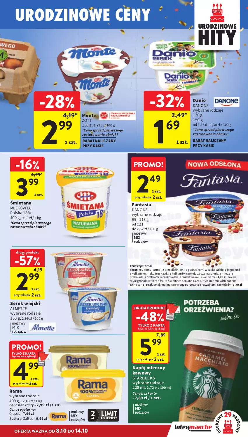 Gazetka promocyjna Intermarche - Gazetka promocyjna - ważna 08.10 do 14.10.2026 - strona 23 - produkty: Almette, Danio, Danone, Fa, Fanta, Gra, Granola, Kawa, Mleko, Mlekovita, Monte, Napój, Napój mleczny, Por, Rama, Ser, Serek, Serek wiejski, Truskawki, Zott