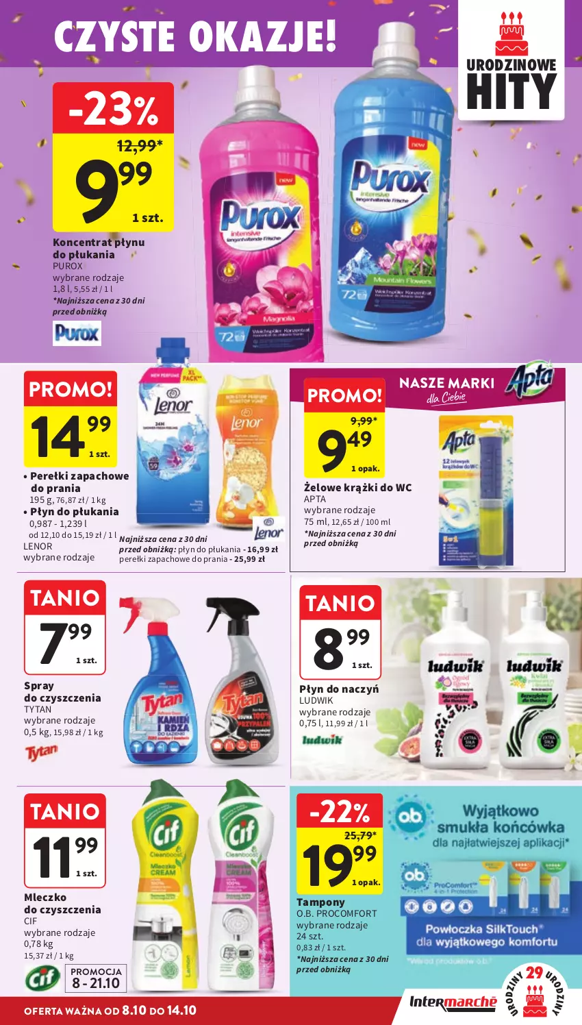 Gazetka promocyjna Intermarche - Gazetka promocyjna - ważna 08.10 do 14.10.2026 - strona 41 - produkty: Cif, Lenor, Ludwik, Mleczko, O.B., Perełki zapachowe, Płyn do płukania, Pur, Spray do czyszczenia, Tampony, Tytan