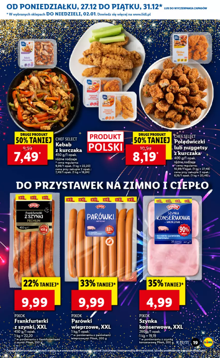 Gazetka promocyjna Lidl - GAZETKA - ważna 27.12.2021 do 02.01.2022 - strona 21 - produkty: Fa, Kurczak, LG, Parówki, PIKOK, Ser, Szynka