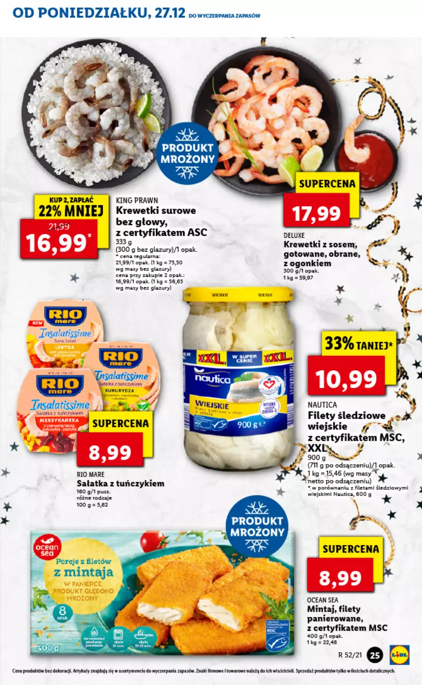 Gazetka promocyjna Lidl - GAZETKA - ważna 27.12.2021 do 02.01.2022 - strona 27 - produkty: Fa, Krewetki, Lazur, Mintaj, Por, Rio Mare, Sałat, Sałatka, Ser, Tuńczyk