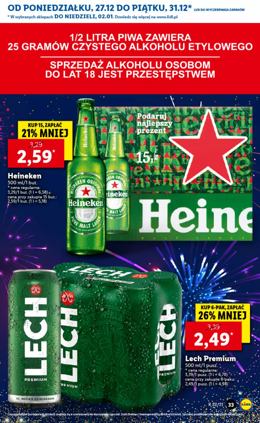 Gazetka promocyjna Lidl - GAZETKA - ważna 27.12.2021 do 02.01.2022 - strona 35 - produkty: BIC, Gra, Heineken, Lech Premium, Piwa