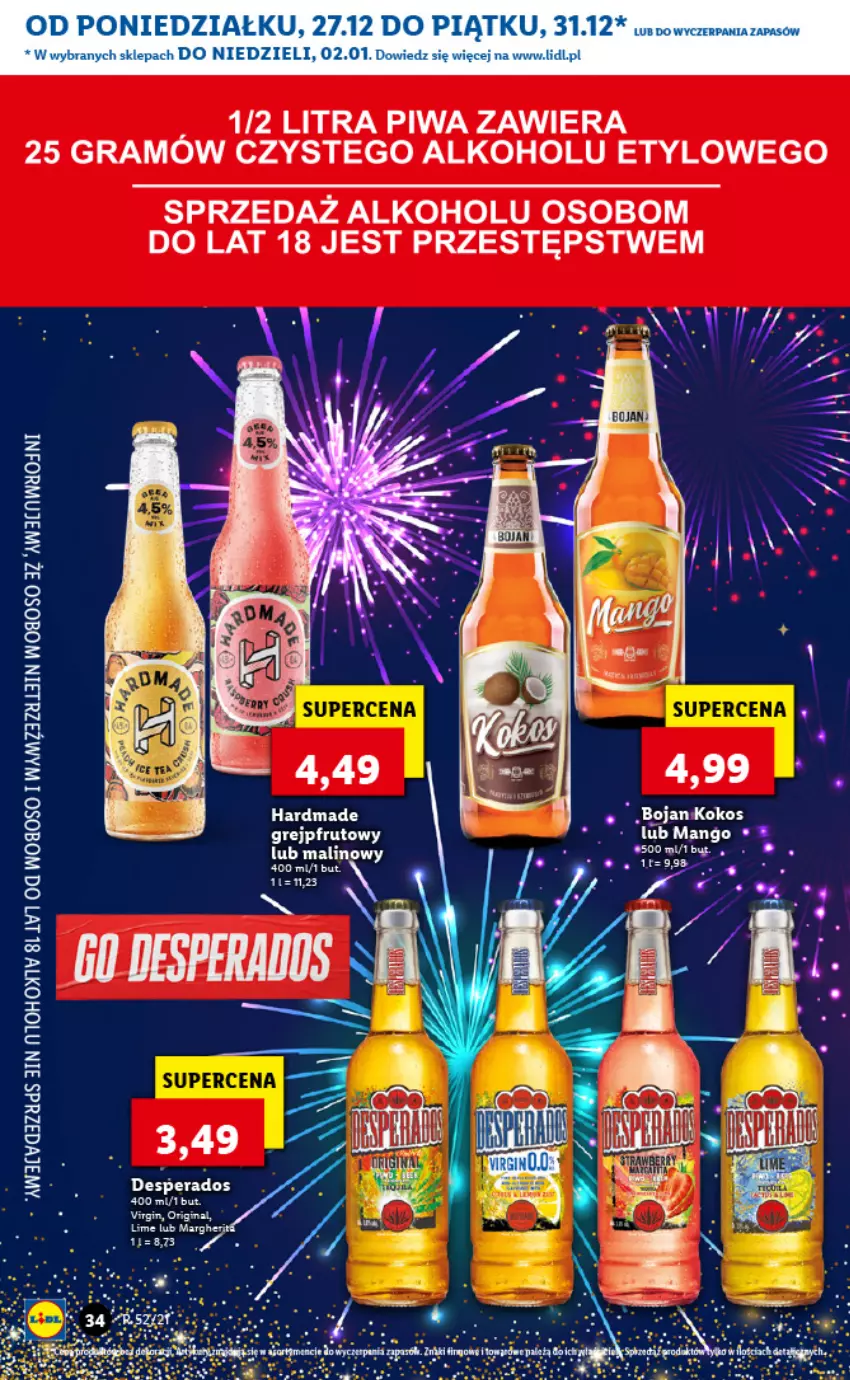 Gazetka promocyjna Lidl - GAZETKA - ważna 27.12.2021 do 02.01.2022 - strona 36 - produkty: Desperados, Fa, Gin, Gra, Grejpfrut, Kokos, Mango, Piwa