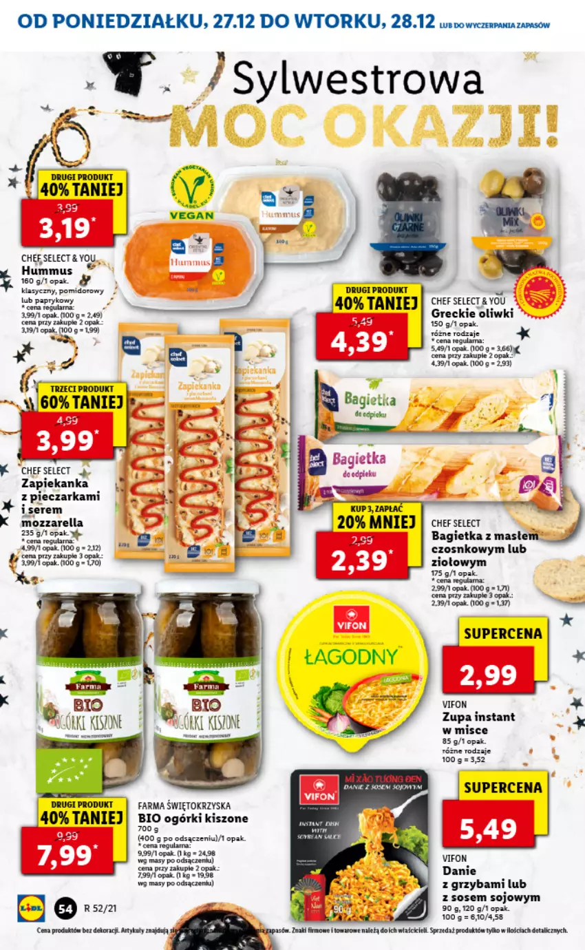 Gazetka promocyjna Lidl - GAZETKA - ważna 27.12.2021 do 02.01.2022 - strona 56 - produkty: Bagietka, Fa, Hummus, Mozzarella, Mus, Oliwki, Piec, Pieczarka, Ser, Sos, Zapiekanka, Zupa