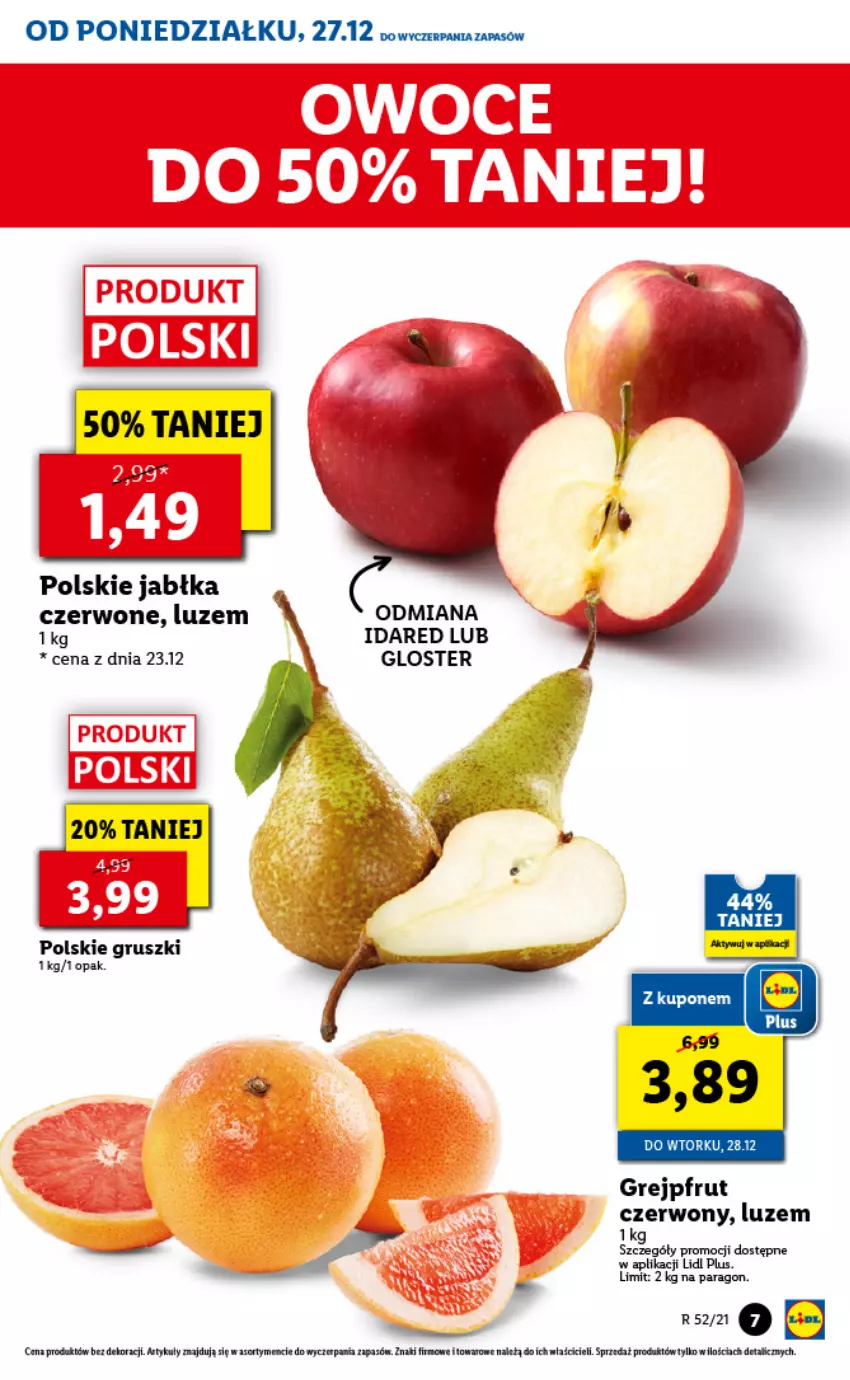 Gazetka promocyjna Lidl - GAZETKA - ważna 27.12.2021 do 02.01.2022 - strona 9 - produkty: Fa, Grejpfrut, Gruszki, Jabłka