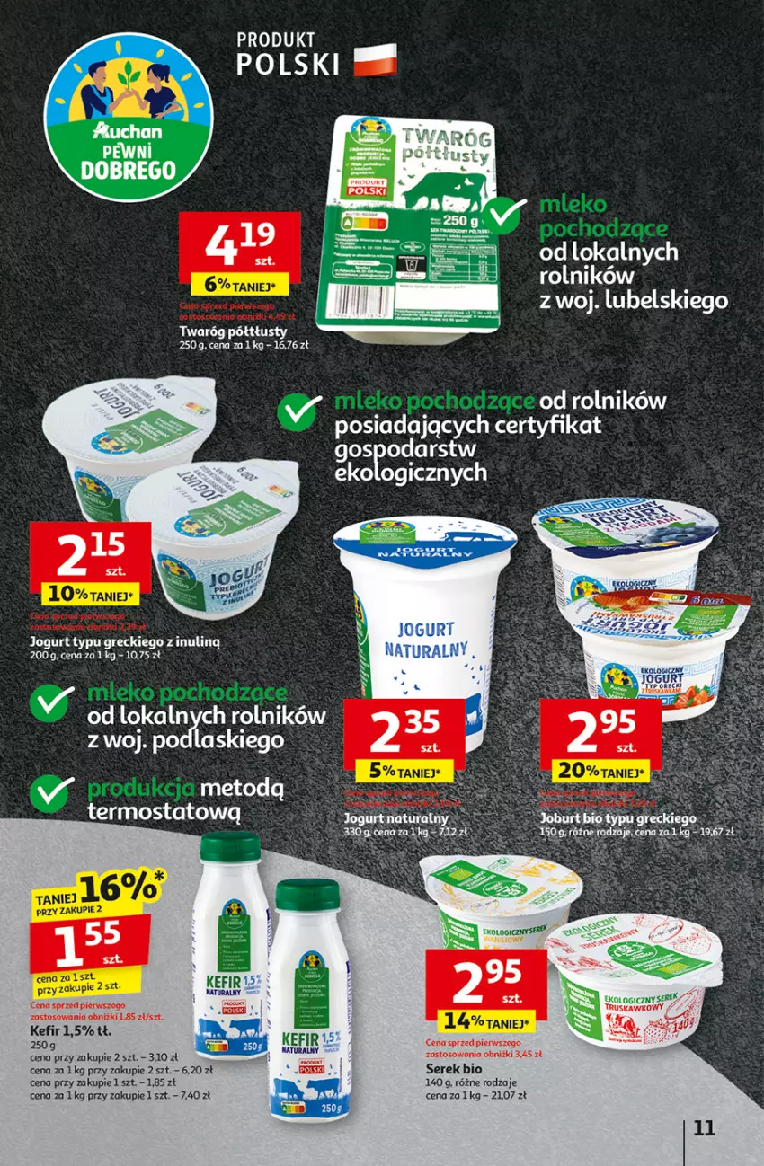 Gazetka promocyjna Auchan - Pewność Niskich Cen Hipermarket - ważna 31.10 do 06.11.2024 - strona 13 - produkty: Jogurt, Kefir, Klej, Podlaski, Rolnik, Ser, Serek, Termos, Twaróg, Twaróg półtłusty