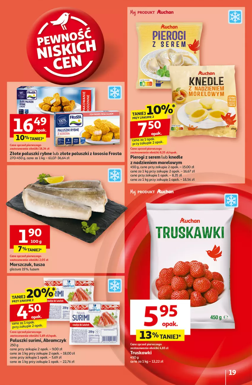 Gazetka promocyjna Auchan - Pewność Niskich Cen Hipermarket - ważna 31.10 do 06.11.2024 - strona 21 - produkty: Frosta, Glazura, Knedle, Lazur, Paluszki rybne, Pierogi, Ser, Sos, Surimi, Tusz