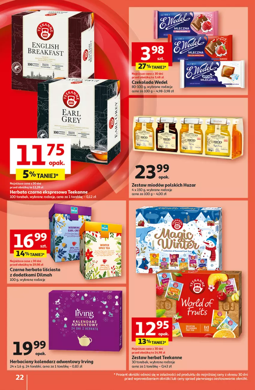 Gazetka promocyjna Auchan - Pewność Niskich Cen Hipermarket - ważna 31.10 do 06.11.2024 - strona 24 - produkty: Czekolada, Dilmah, Fa, Herbata, Irving, Kalendarz, Kalendarz adwentowy, Miód, Por, Teekanne