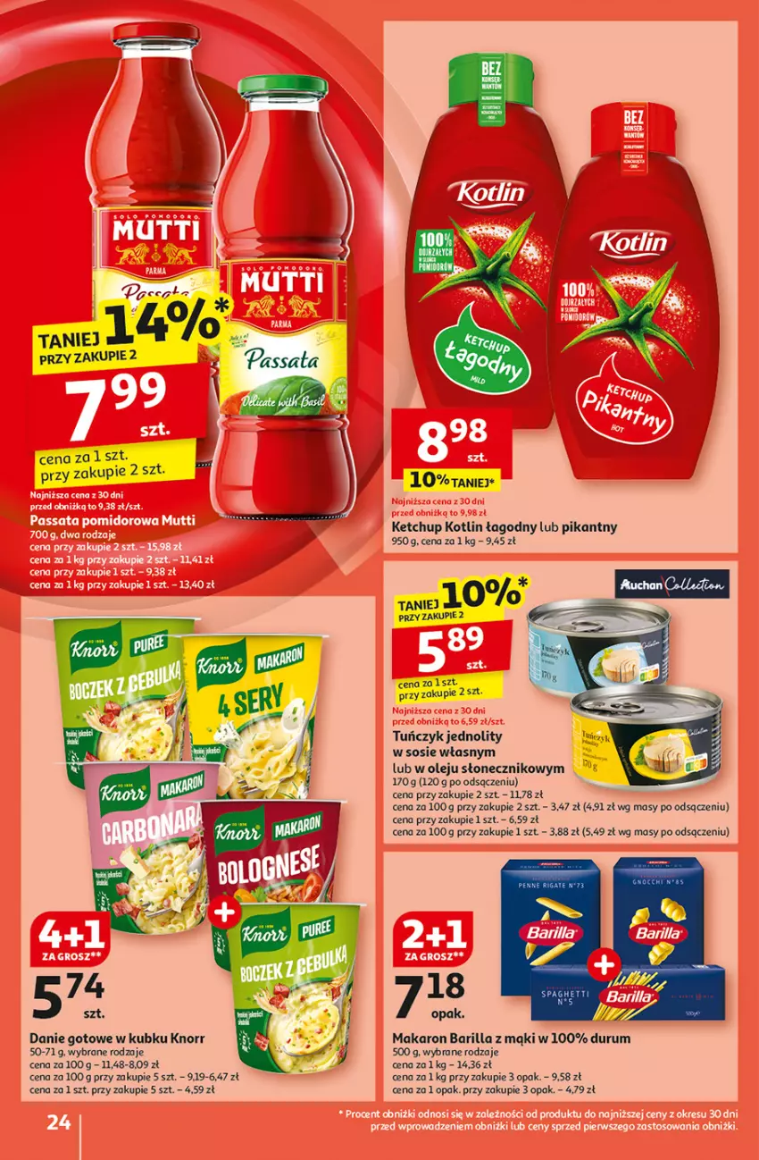 Gazetka promocyjna Auchan - Pewność Niskich Cen Hipermarket - ważna 31.10 do 06.11.2024 - strona 26 - produkty: Barilla, Danie gotowe, Ketchup, Knorr, Kotlin, Makaron, Olej, Rum, Sos, Tuńczyk