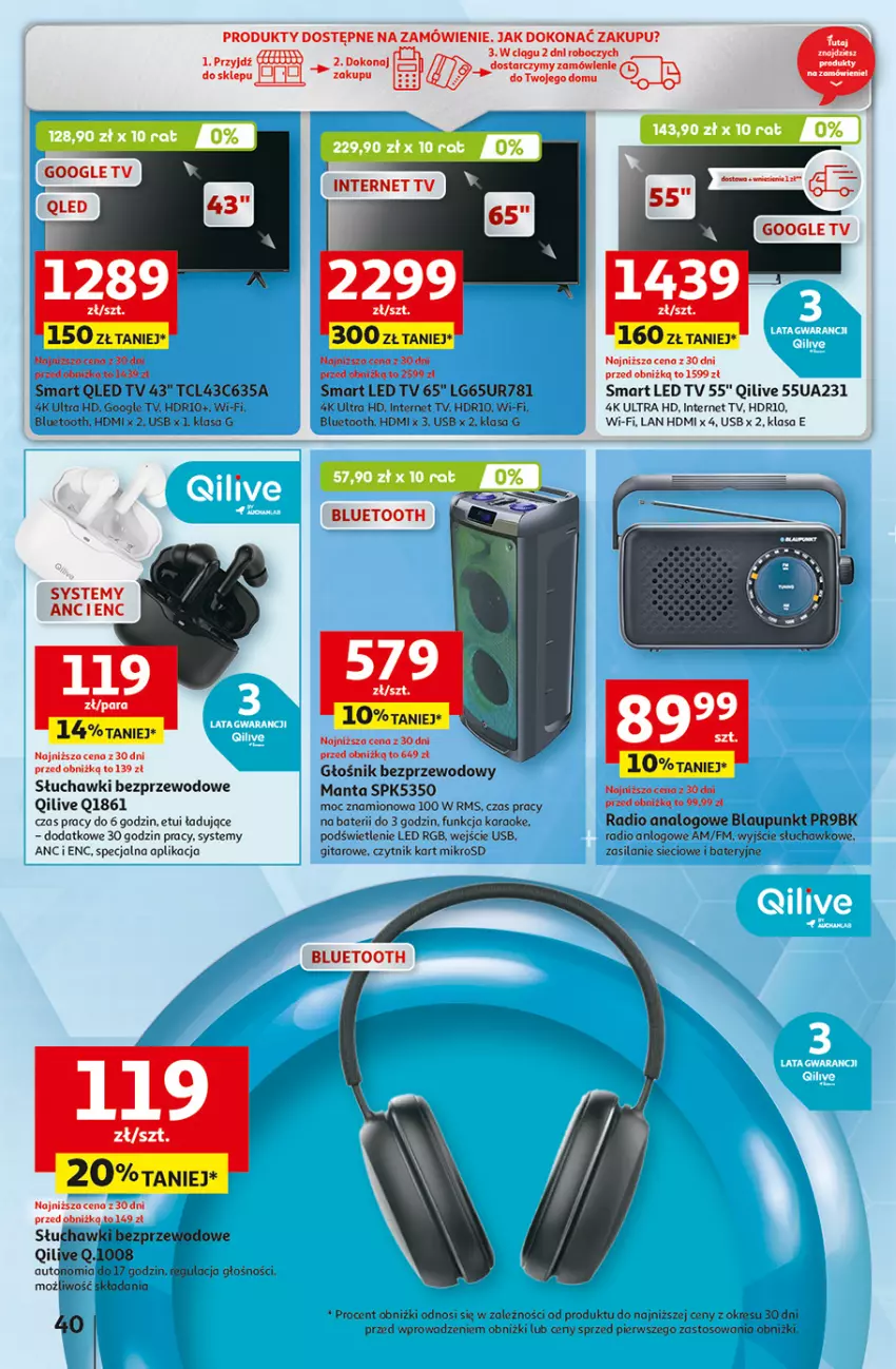 Gazetka promocyjna Auchan - Pewność Niskich Cen Hipermarket - ważna 31.10 do 06.11.2024 - strona 48 - produkty: Głośnik, LED TV, LG, Manta, Silan, Słuchawki, Słuchawki bezprzewodowe