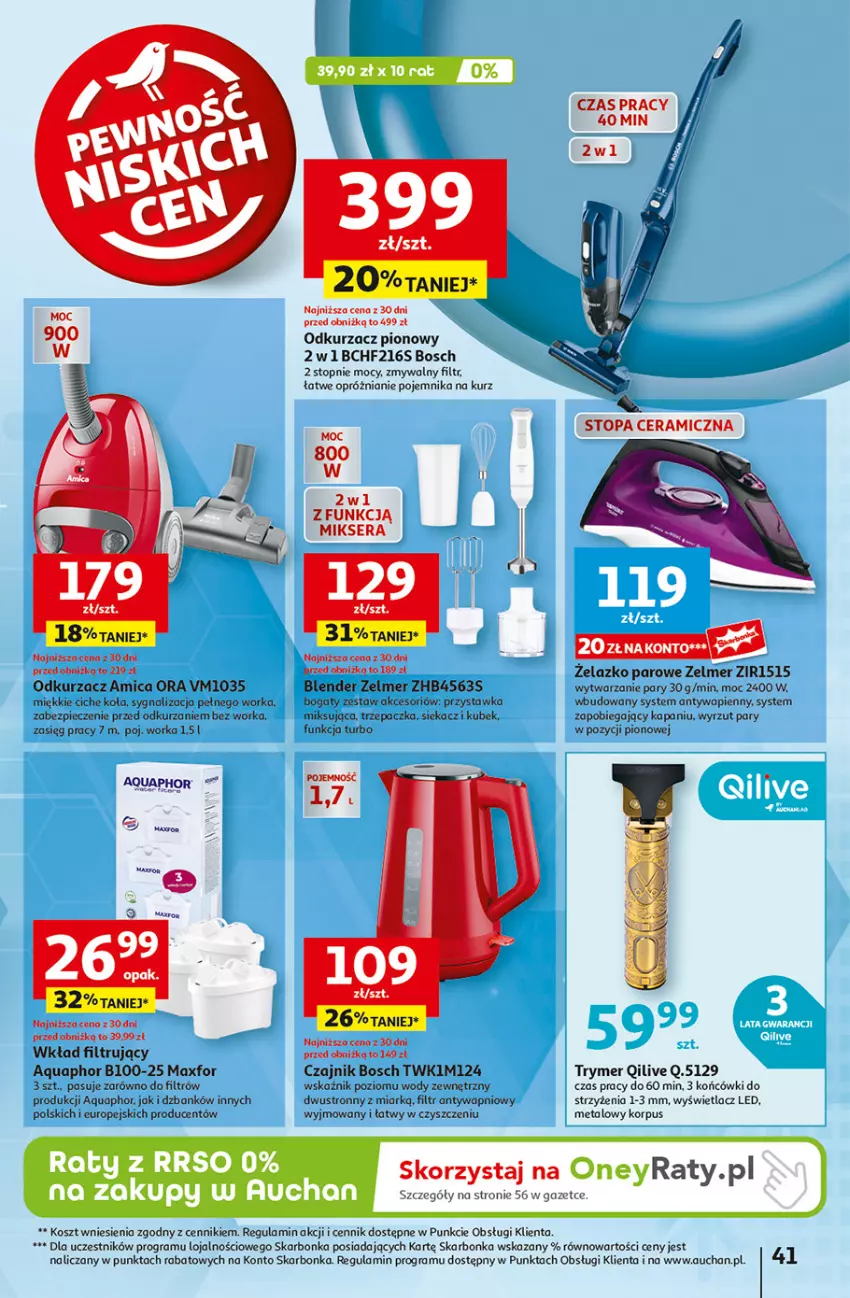 Gazetka promocyjna Auchan - Pewność Niskich Cen Hipermarket - ważna 31.10 do 06.11.2024 - strona 49 - produkty: Amica, Aquaphor, Blender, Bosch, Czajnik, Gra, Gry, Kosz, Kubek, Mikser, Odkurzacz, Orka, Piec, Pojemnik, Ser, Top, Trzepaczka, Wkład filtrujący, Zelmer