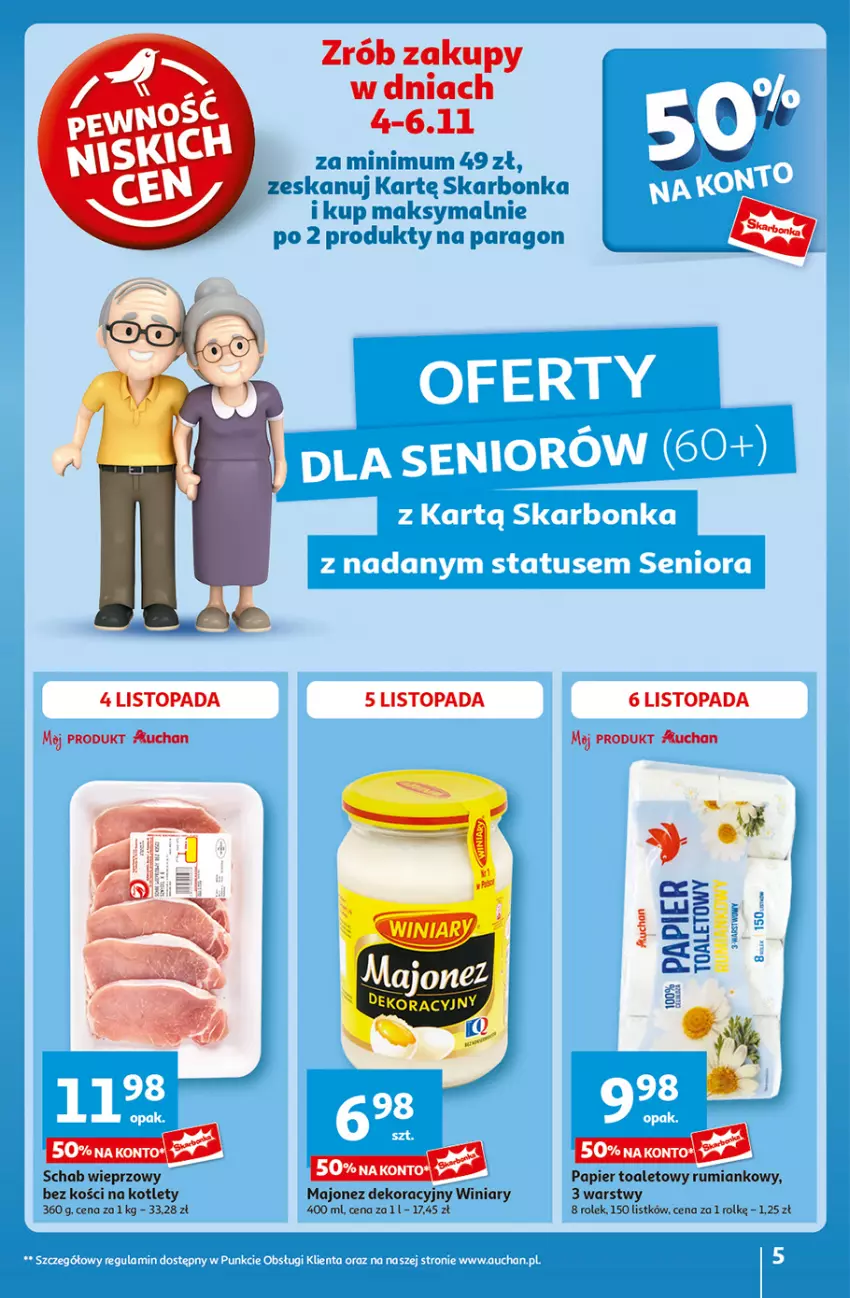 Gazetka promocyjna Auchan - Pewność Niskich Cen Hipermarket - ważna 31.10 do 06.11.2024 - strona 5 - produkty: Kotlet, Majonez, Papier, Papier toaletowy, Rum, Schab wieprzowy, Top, Winiary