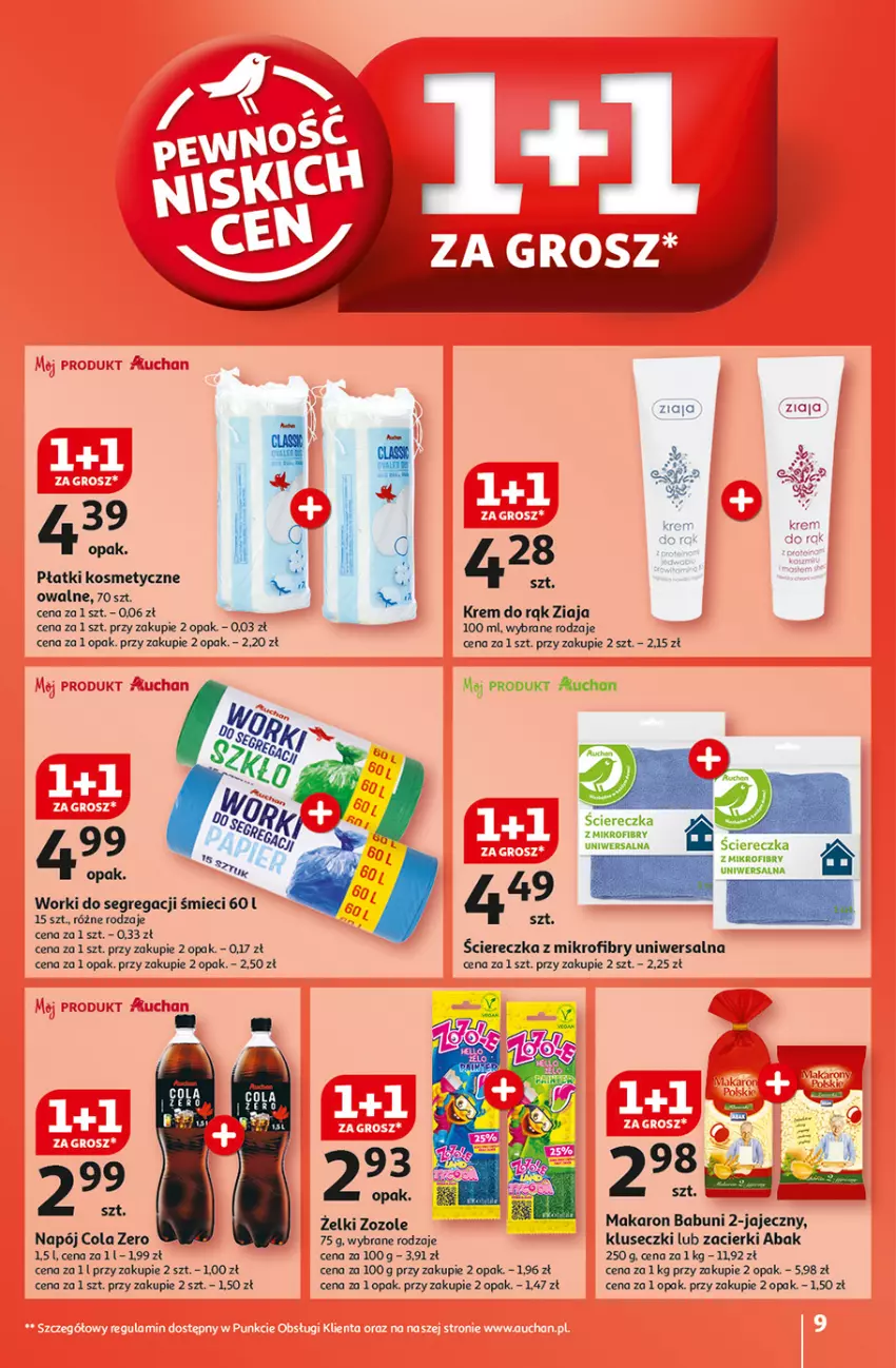 Gazetka promocyjna Auchan - Pewność Niskich Cen Hipermarket - ważna 31.10 do 06.11.2024 - strona 9 - produkty: Babuni, Krem do rąk, Makaron, Makaron babuni, Napój, Płatki kosmetyczne, Ziaja