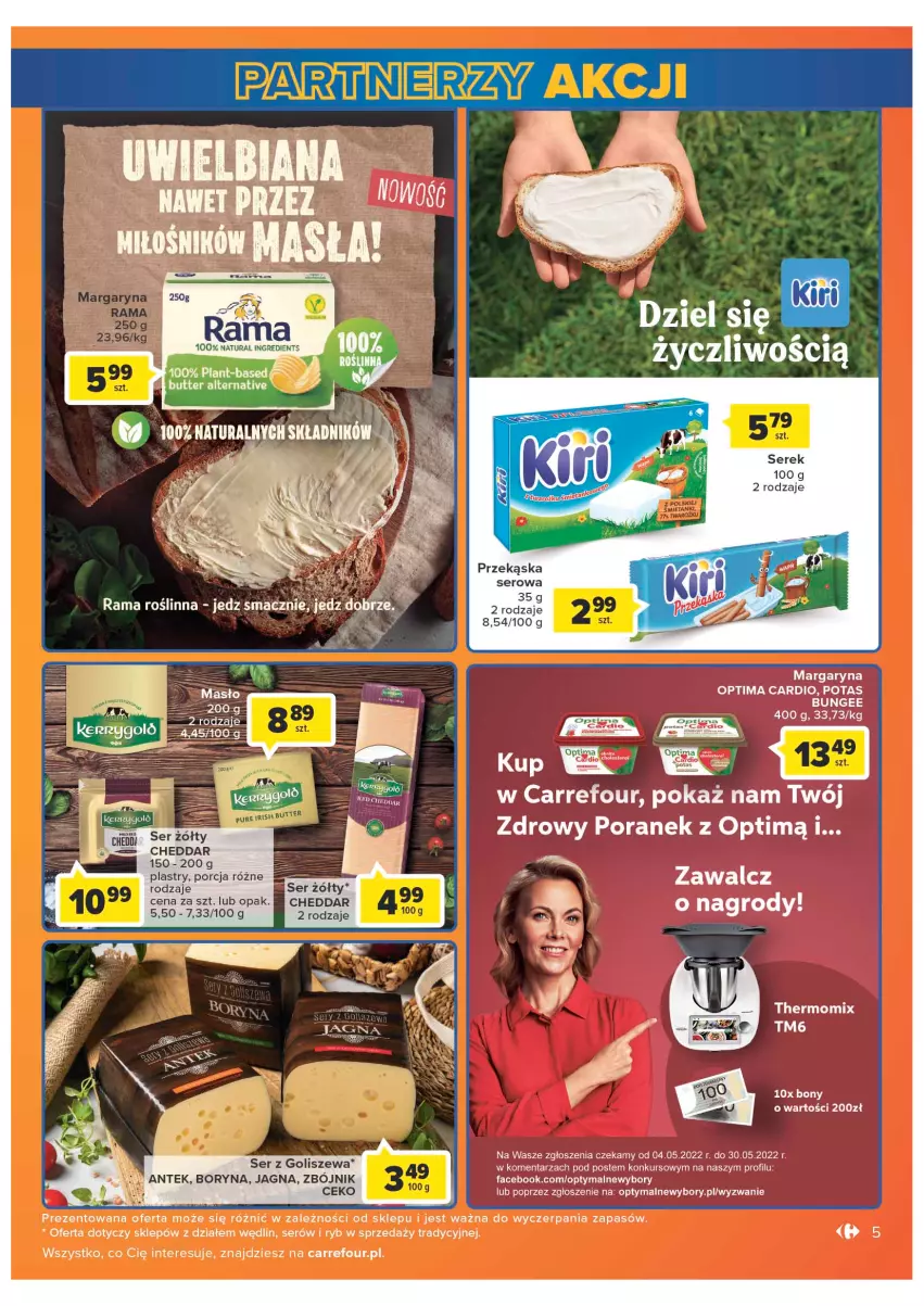 Gazetka promocyjna Carrefour - Gazetka Market - ważna 04.05 do 28.05.2022 - strona 5 - produkty: Cheddar, Fa, Optima, Optima Cardio, Por, Ser, Serek