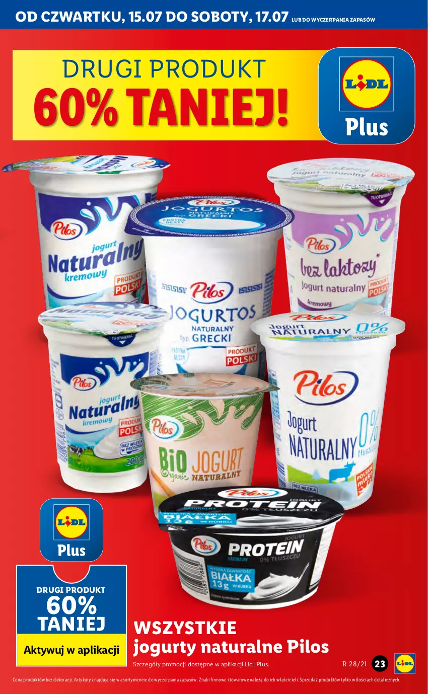 Gazetka promocyjna Lidl - GAZETKA - ważna 15.07 do 17.07.2021 - strona 23 - produkty: Jogurt, Pilos