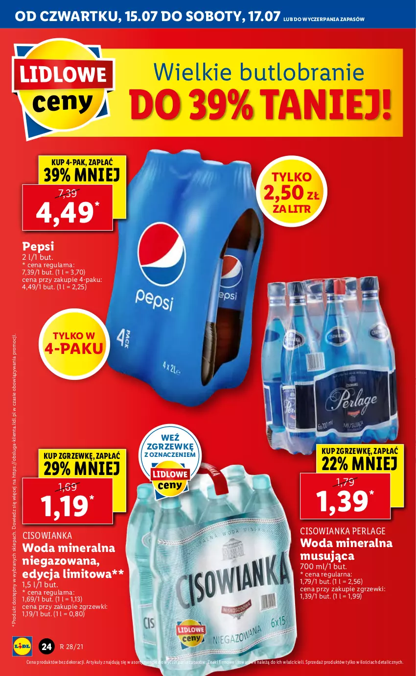 Gazetka promocyjna Lidl - GAZETKA - ważna 15.07 do 17.07.2021 - strona 24 - produkty: Cisowianka, Mus, Pepsi, Woda, Woda mineralna