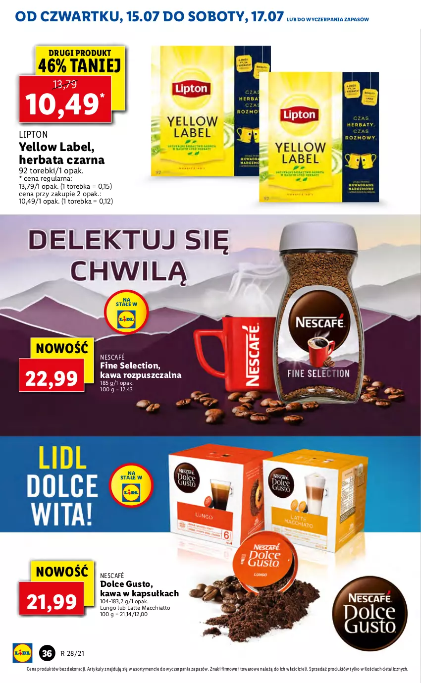 Gazetka promocyjna Lidl - GAZETKA - ważna 15.07 do 17.07.2021 - strona 36 - produkty: Chia, Dolce Gusto, Herbata, Herbata czarna, Kawa, Kawa rozpuszczalna, Lipton, Nescafé, Torebka