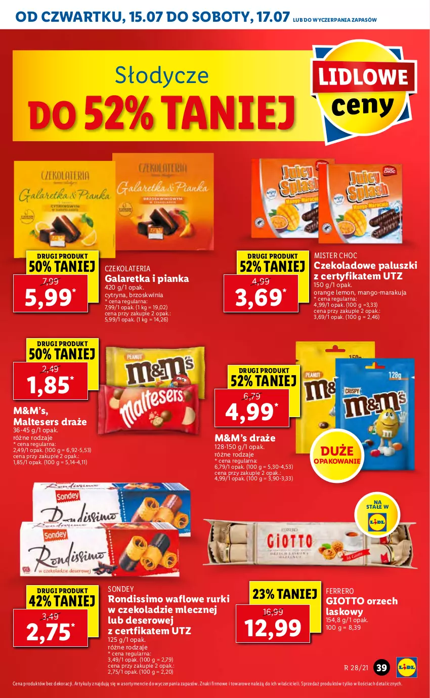 Gazetka promocyjna Lidl - GAZETKA - ważna 15.07 do 17.07.2021 - strona 39 - produkty: Deser, Ferrero, Gala, Galaretka, Mango, Rurki, Ser