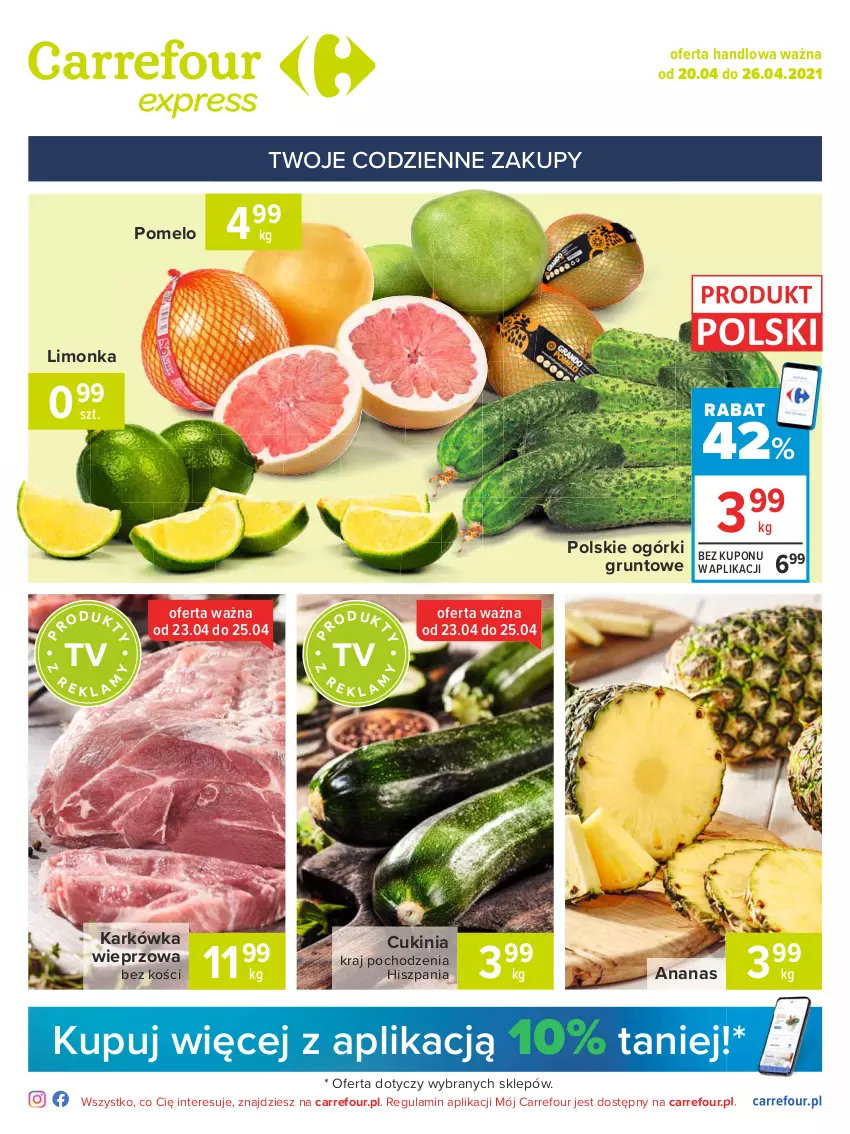 Gazetka promocyjna Carrefour - Gazetka Express - ważna 19.04 do 26.04.2021 - strona 1 - produkty: Ananas, Grunt, Limonka, Pomelo