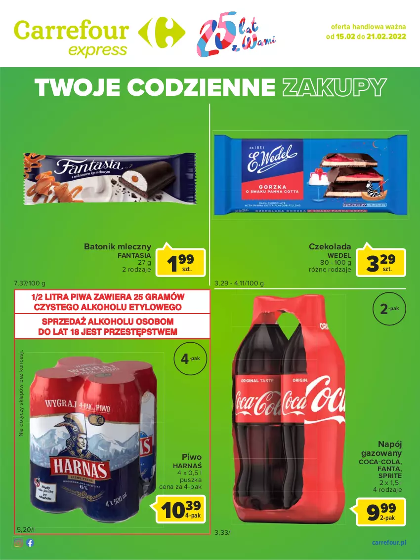 Gazetka promocyjna Carrefour - Gazetka Express - ważna 08.02 do 14.02.2022 - strona 2 - produkty: Baton, Coca-Cola, Czekolada, Fa, Fanta, Gra, Harnaś, Napój, Napój gazowany, Piwa, Piwo, Sprite, Tonik