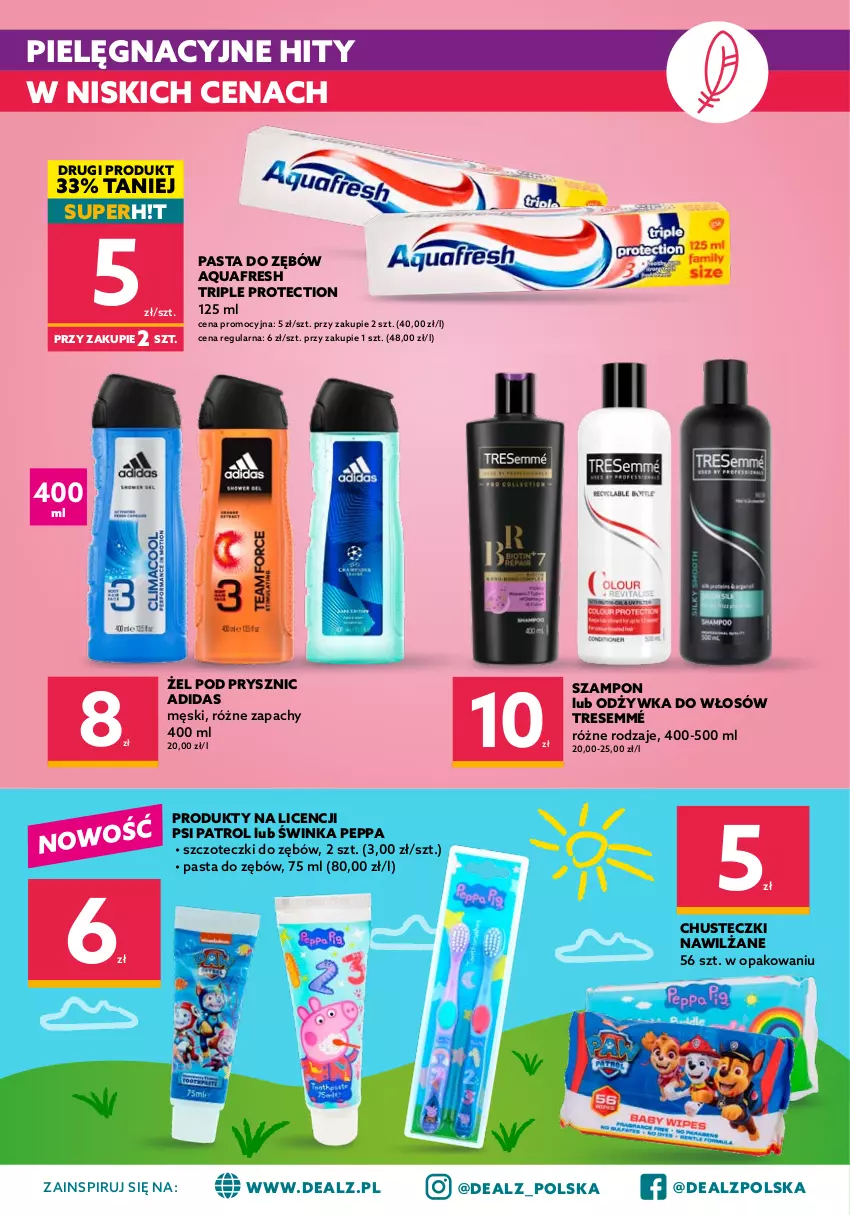 Gazetka promocyjna Dealz - Nowa Gazetka Dealz! - sprawdź ofertę - ważna 25.08 do 07.09.2021 - strona 6 - produkty: Adidas, Aquafresh, Chusteczki, Inka, Odżywka, Pasta do zębów, Psi Patrol, Szampon