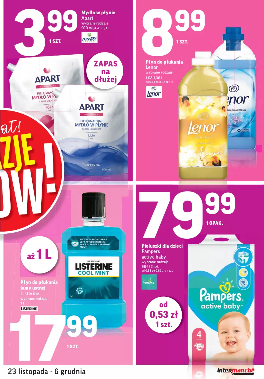 Gazetka promocyjna Intermarche - Okazje - ważna 23.11 do 06.12.2021 - strona 5 - produkty: Dzieci, Lenor, Listerine, Mydło, Mydło w płynie, Pampers, Płyn do płukania, Płyn do płukania jamy ustnej, Top