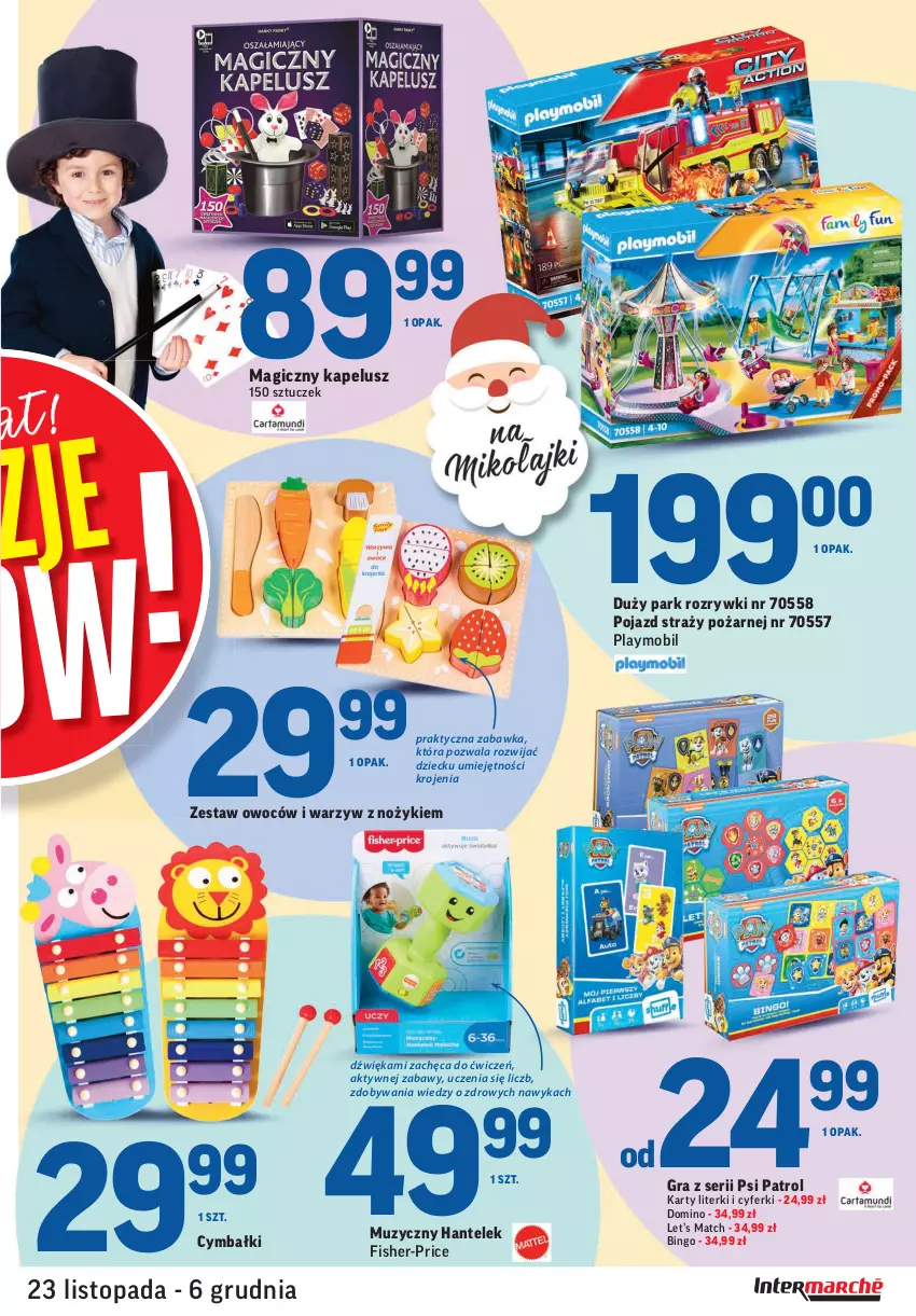 Gazetka promocyjna Intermarche - Okazje - ważna 23.11 do 06.12.2021 - strona 7 - produkty: Fisher-Price, Gra, Magiczny kapelusz, Mobil, Noż, Playmobil, Pojazd, Psi Patrol, Ser, Top, Zabawka