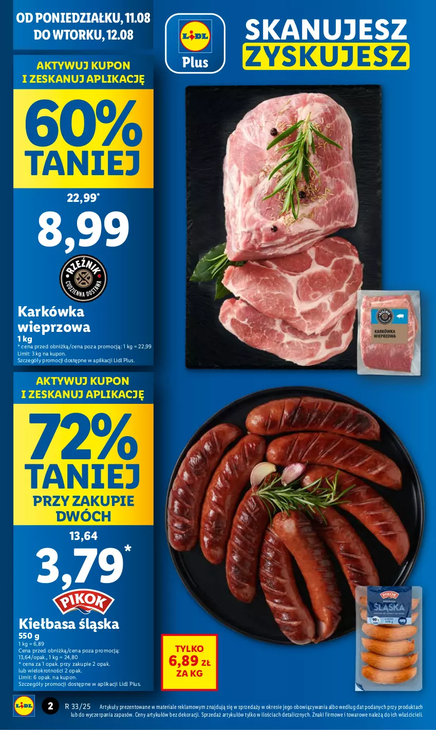 Gazetka promocyjna Lidl - GAZETKA - ważna 11.08 do 12.08.2025 - strona 2 - produkty: Karkówka wieprzowa, Kiełbasa, Kiełbasa śląska