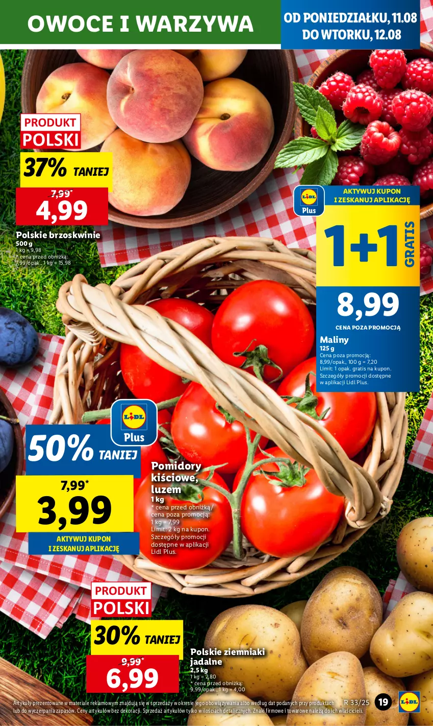 Gazetka promocyjna Lidl - GAZETKA - ważna 11.08 do 12.08.2025 - strona 21 - produkty: Brzoskwinie, Gra, Maliny, Owoce, Pomidory, Warzywa, Ziemniaki