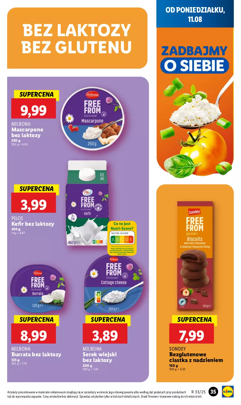 Gazetka promocyjna Lidl - GAZETKA - ważna 11.08 do 12.08.2025 - strona 37 - produkty: Burrata, Ciastka, Kefir, Mascarpone, Pilos, Ser, Serek, Serek wiejski