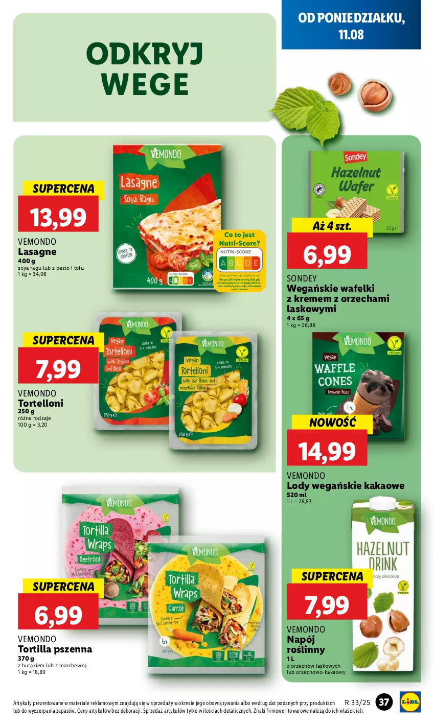 Gazetka promocyjna Lidl - GAZETKA - ważna 11.08 do 12.08.2025 - strona 39 - produkty: Buraki, Kakao, Lasagne, Lody, Napój, Napój roślinny, Pesto, Tofu, Tortelloni, Tortilla