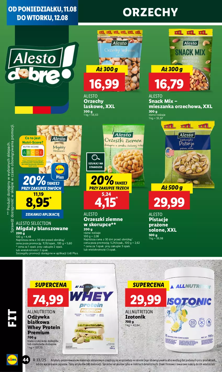 Gazetka promocyjna Lidl - GAZETKA - ważna 11.08 do 12.08.2025 - strona 48 - produkty: Czekolada, Mieszanka orzechowa, Migdały, Odżywka, Orzeszki, Orzeszki ziemne, Pistacje, Tonik