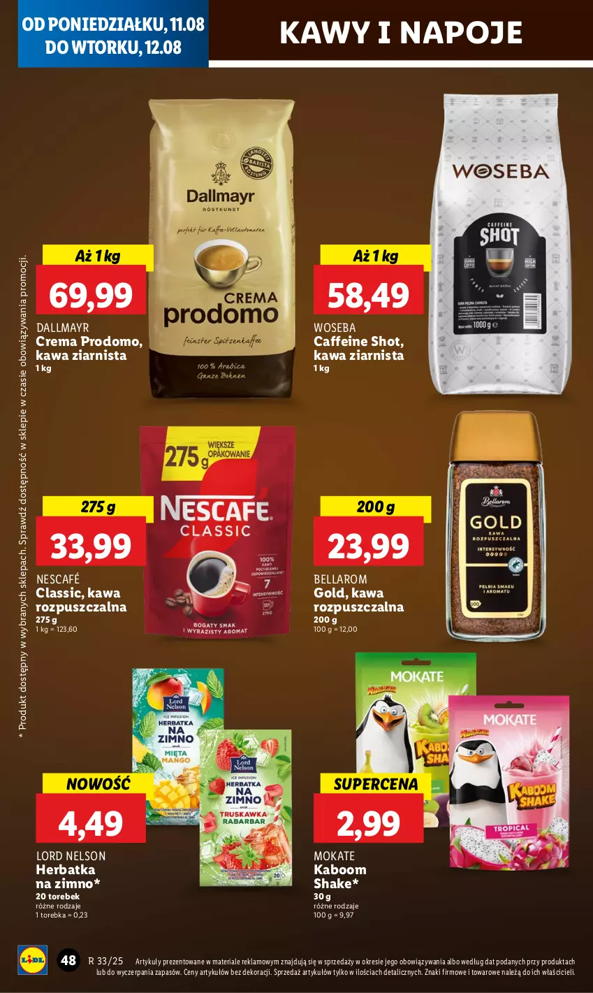 Gazetka promocyjna Lidl - GAZETKA - ważna 11.08 do 12.08.2025 - strona 54 - produkty: Bell, Bella, Dallmayr, Kawa, Kawa rozpuszczalna, Kawa ziarnista, Napoje, Nescafé, Torebka, Woseba
