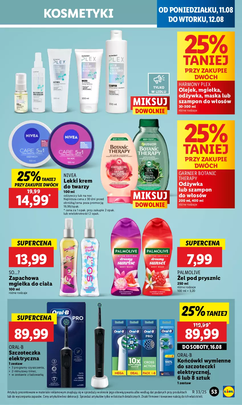 Gazetka promocyjna Lidl - GAZETKA - ważna 11.08 do 12.08.2025 - strona 59 - produkty: Garnier, Gra, Krem do twarzy, Maska, Nivea, Odżywka, Olej, Palmolive, Szampon, Szczoteczka